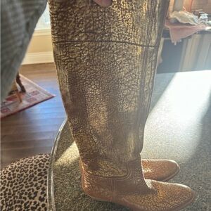 Vintage Miu Miu gold distressed tall “cowboy “boots